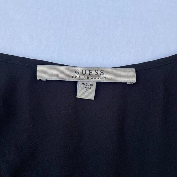 GUESS Los Angeles Women's Black Sheer V-neck Wrap Top Blouse Size S y2k Fall - Picture 3 of 5